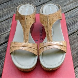 Patent cork platform wedge slide sandals